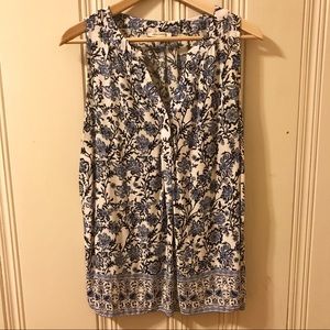 Blue and white floral sleeveless top